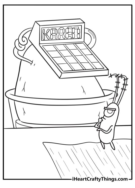 Young Plankton building a computer with a potato free coloring page PDF
