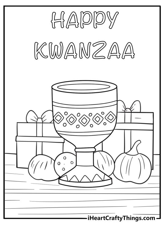 Zawadi gifts arranged on a table kwanzaa coloring page