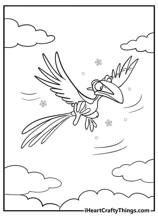 Zazu flying ahead through cold winds cartoon coloring sheet