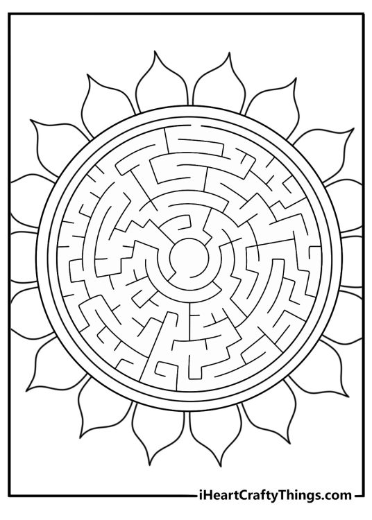 A bold maze pattern fills this simple mandala printable for kids