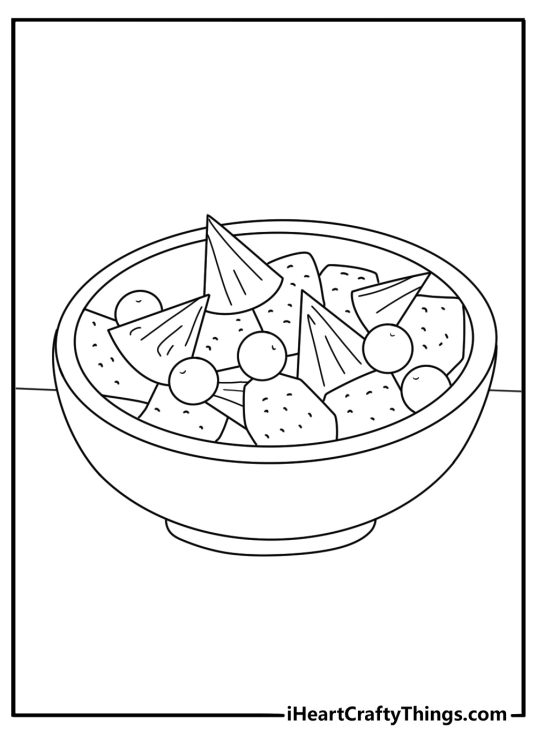 A bowl of tropical fruit salad makes an easy coloring sheet
