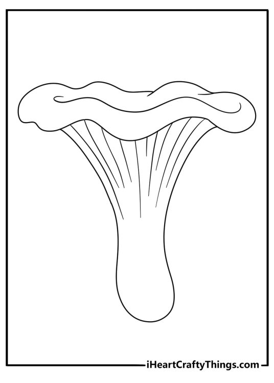 A chanterelle with a wavy cap fills this simple coloring sheet