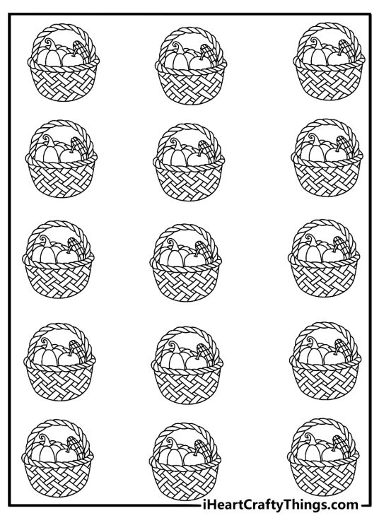 A detailed September coloring page for adults features harvest basket patterns