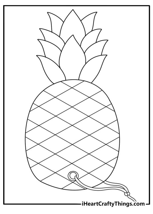 A gift tag shaped like a pineapple fills this cute coloring page