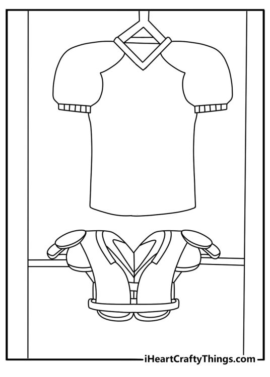 A locker with shoulder pads and jersey makes this simple Super Bowl coloring sheet