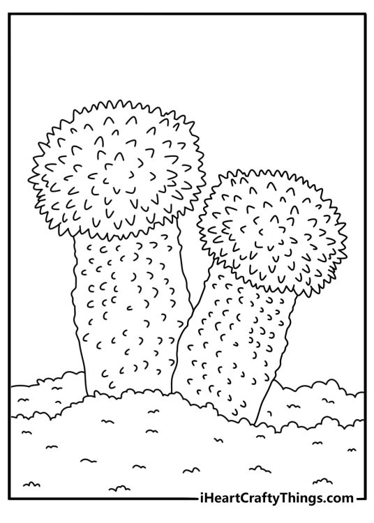 A puffball mushroom sits on moss in this nature coloring sheet