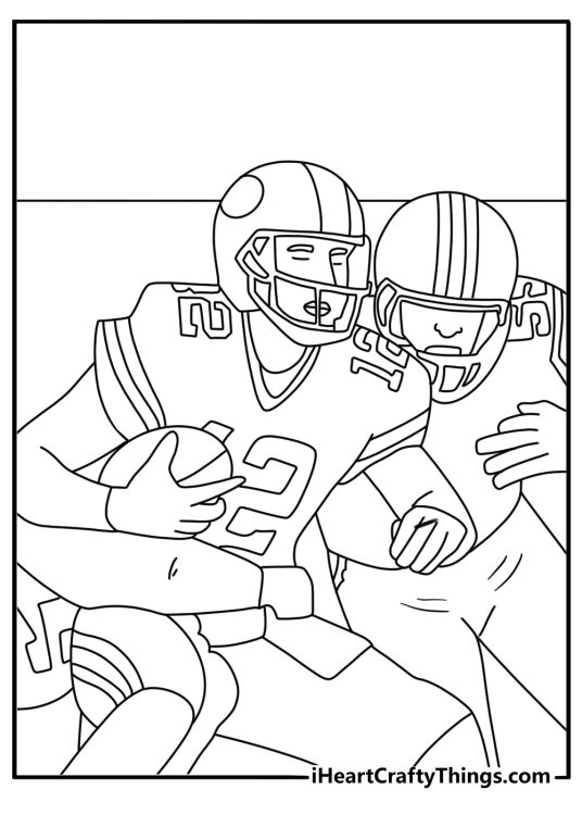 A sack near the quarterback fills this action football coloring page