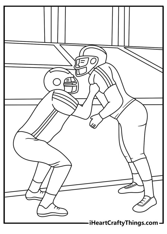 An offensive lineman blocks a defender in this detailed NFL coloring page