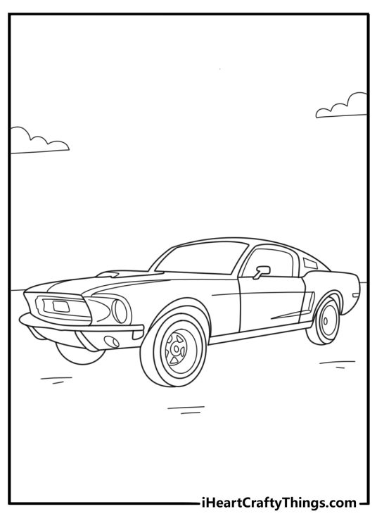 Coloring image for pre schoolers featuring vintage American Muscle Mustang car drawn in a simple style