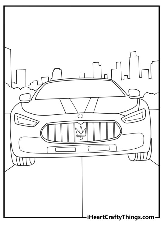 Coloring image presenting a Pontiac car with a small upside down triangle on the front