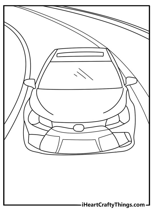 Detailed coloring printable for kids presenting simple design durable car on a road