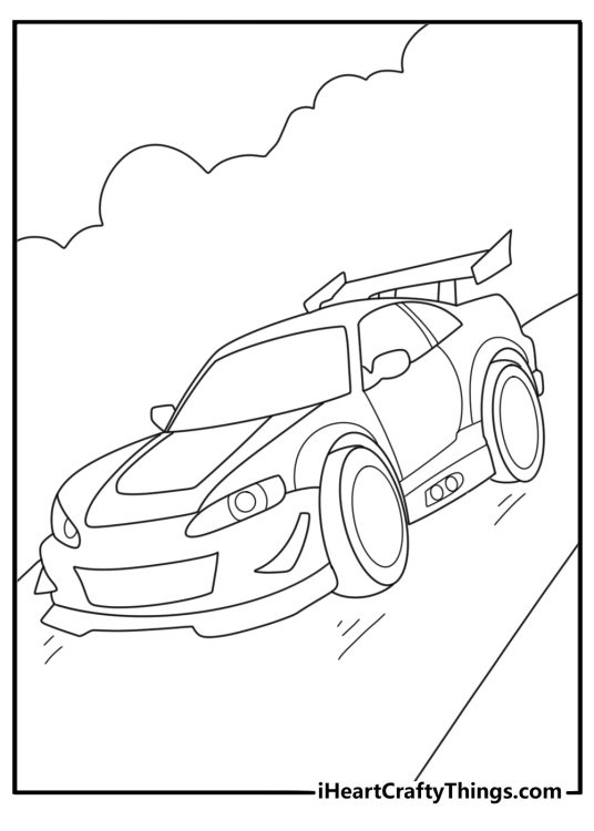 Detailed drawing of a sports car with a spoiler on the back for speed and racing