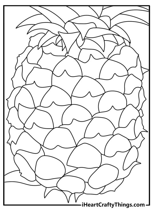 Detailed fruit coloring sheet showing the rough pineapple skin close up