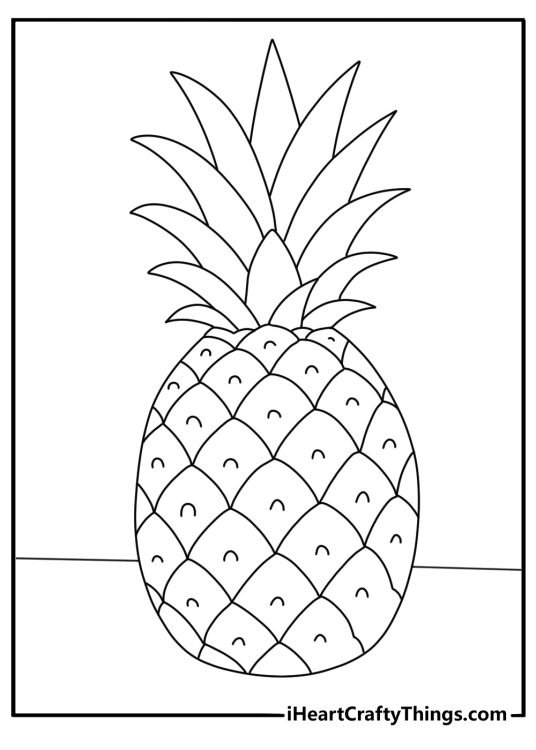 Detailed pineapple coloring page for adults with leaf and diamond patterns