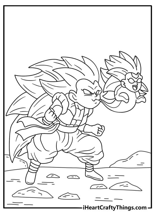 Dragon Ball Z coloring pages scene featuring Gotenks using a ghost attack