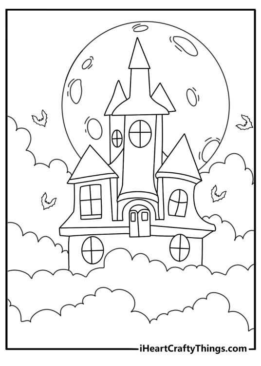 Fog covers a quiet yard in this easy haunted house printable