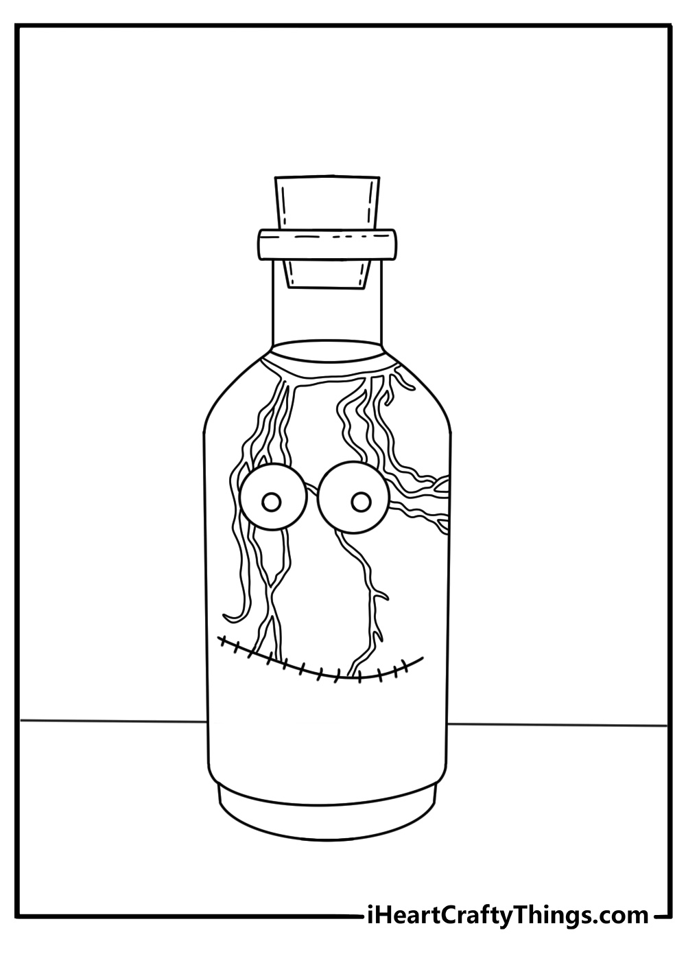 Frankenstein coloring pages scene featuring bubbling bottles and electric coils
