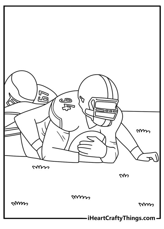 Free American football printable showing a player recovering a fumble