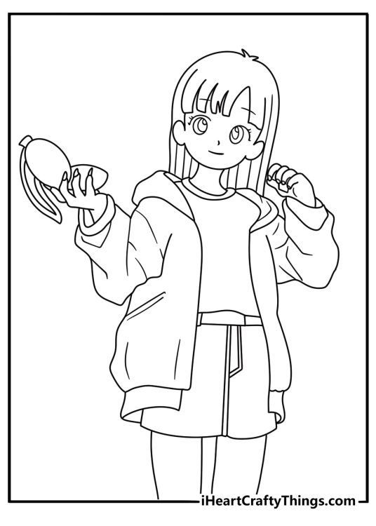 Free Dragon Ball Z printable featuring Bulma beside a capsule case