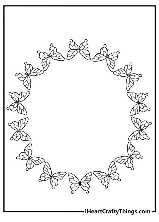 Free mandala printable with butterfly wings arranged in a circle