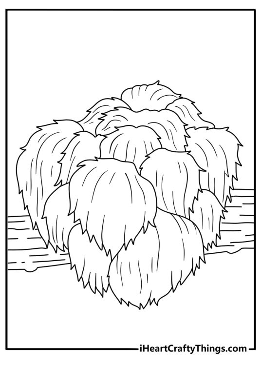 Free printable fungi page showing a lions mane mushroom with shaggy strands