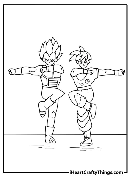 Goku and Vegeta perform the fusion dance in this printable page