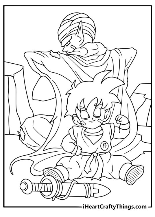 Kids can color Gohan training with Piccolo in the mountains