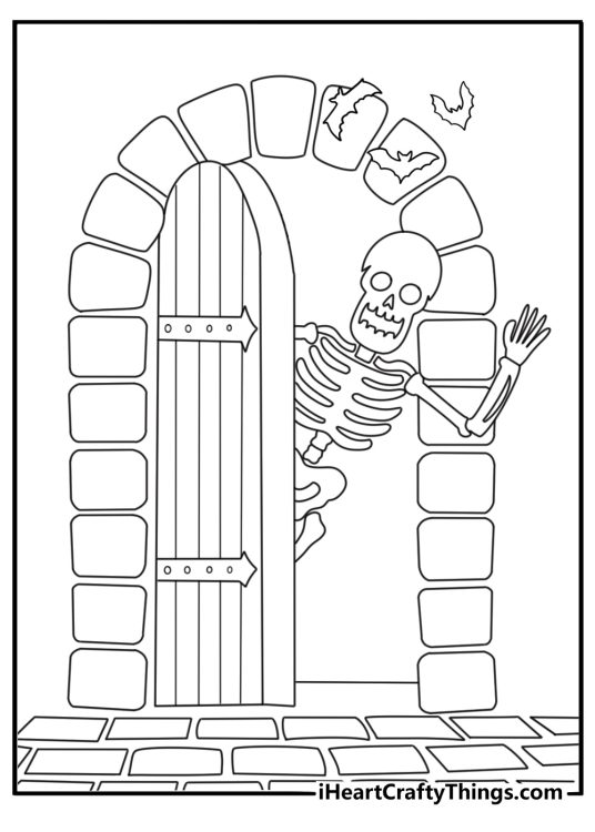 Kids can color a skeleton opening the cellar door