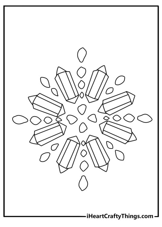 Mandala coloring pages scene featuring repeating crystals in a circular design