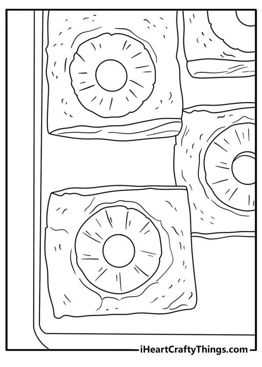 Pineapple rings bake inside a round tart in this dessert coloring page