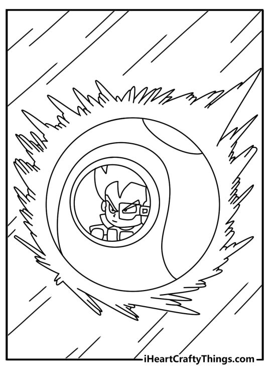 Printable anime coloring sheet showing Vegeta inside a Saiyan space pod
