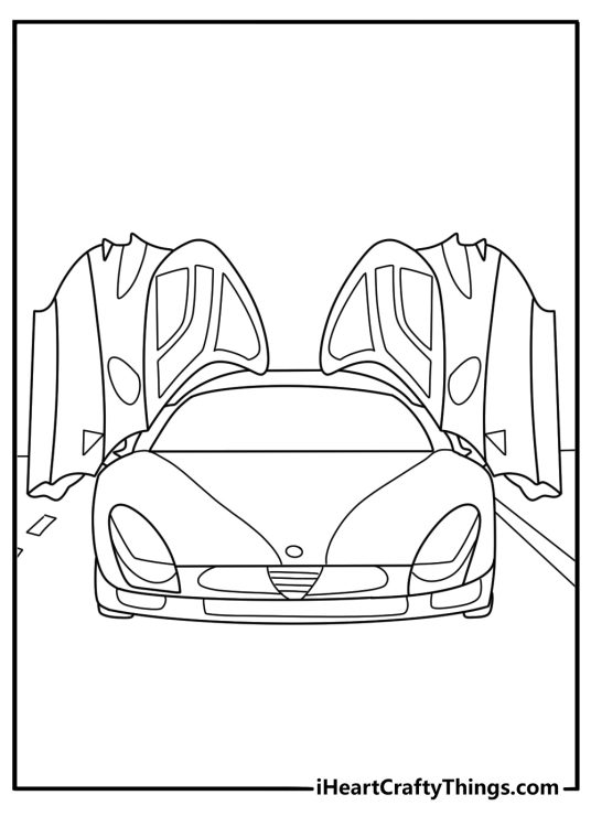 Printable image featuring unique car with a pair of awesome scissor doors opened up