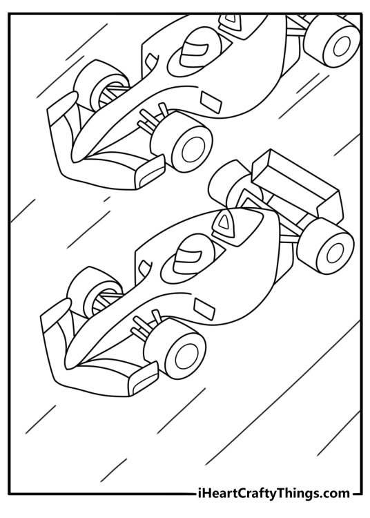 Printable image to color featuring intricate design F1 sports race car on the road