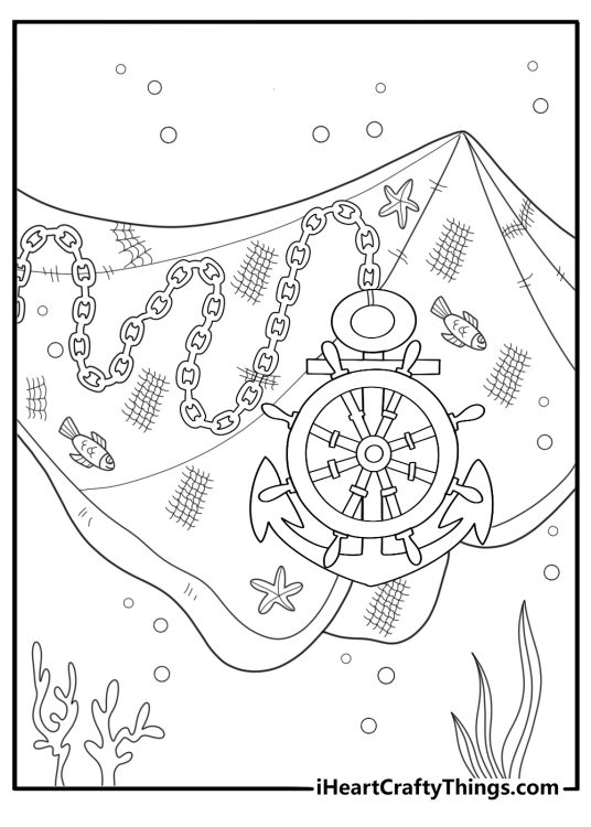 Anchor in a fishing net sea life coloring sheet