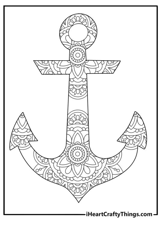 Anchor mandala style intricate coloring page for adults