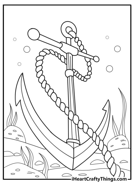 Anchor resting on the seafloor easy coloring page