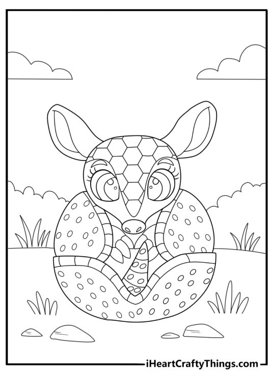 Armadillo curled into a ball for protection easy coloring sheet