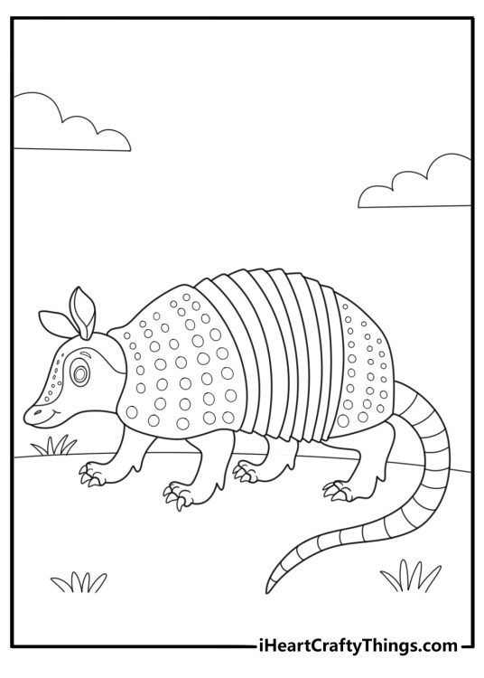 Armadillo with short legs and long tail cute style coloring sheet