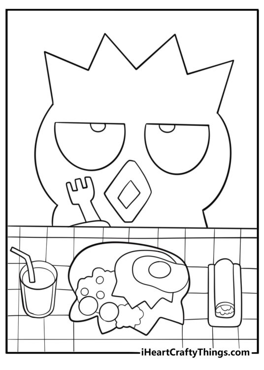 Badtz maru at a ramen shop kawaii food theme coloring page