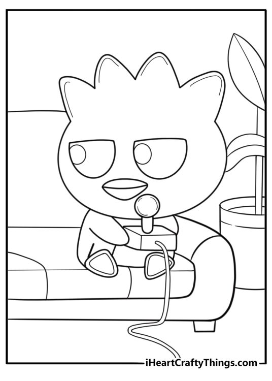 Badtz maru holding a game controller cartoon coloring sheet