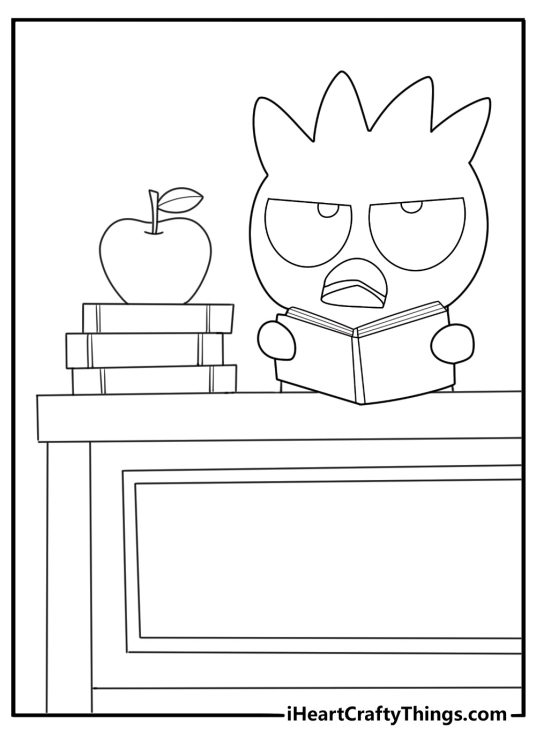 Badtz maru in a classroom with books easy coloring page for kids