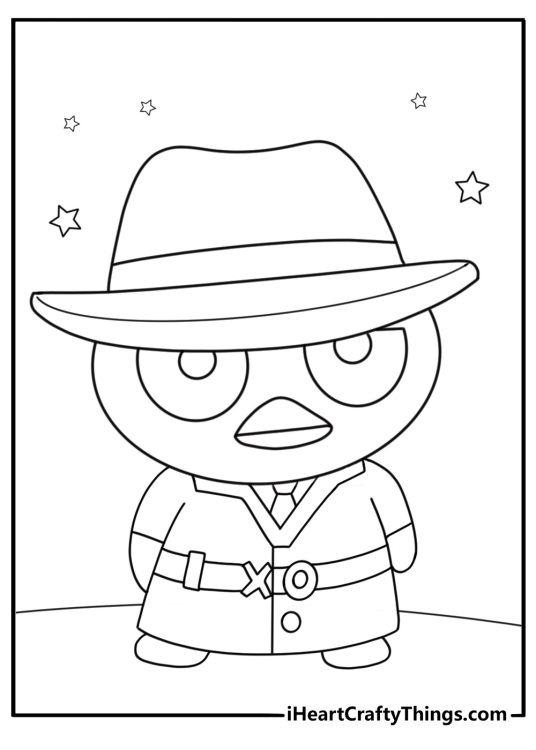 Badtz maru in a detective outfit fun coloring page for kids