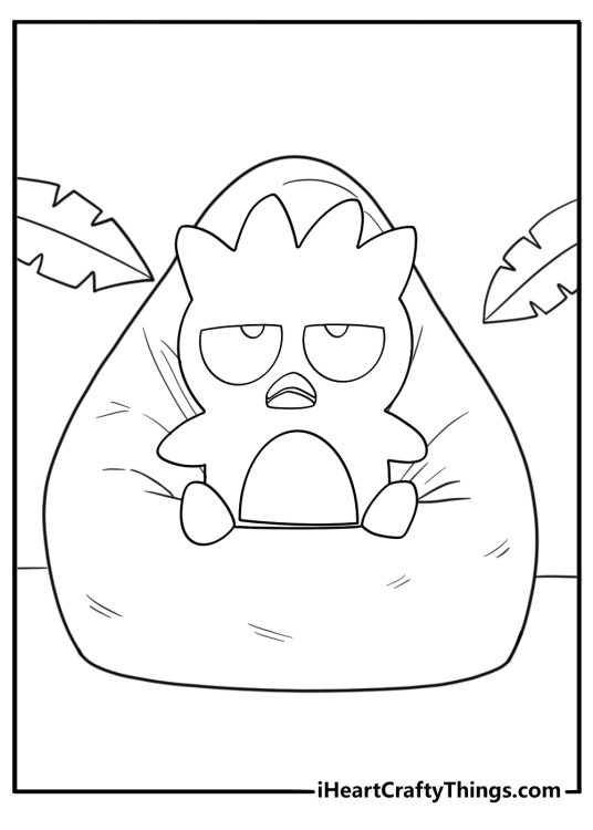 Badtz maru lying on a bean bag fun and relaxed coloring page