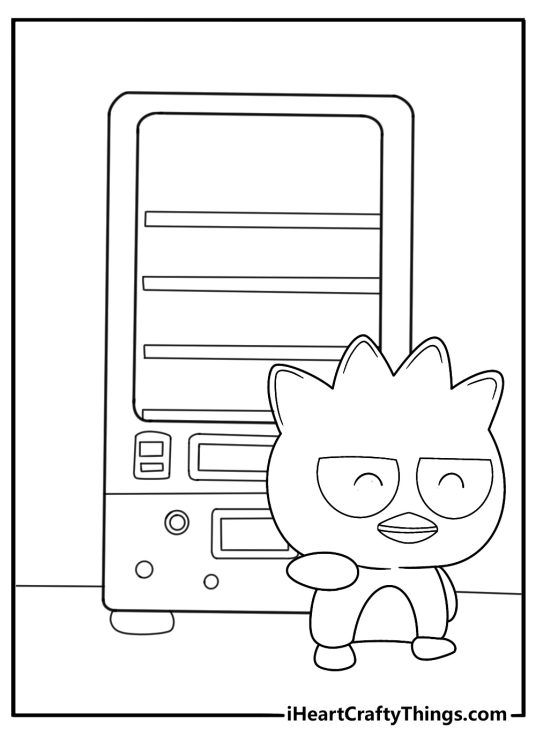 Badtz maru standing next to a vending machine simple coloring page