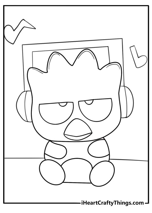 Badtz maru wearing headphones and listening to music coloring sheet