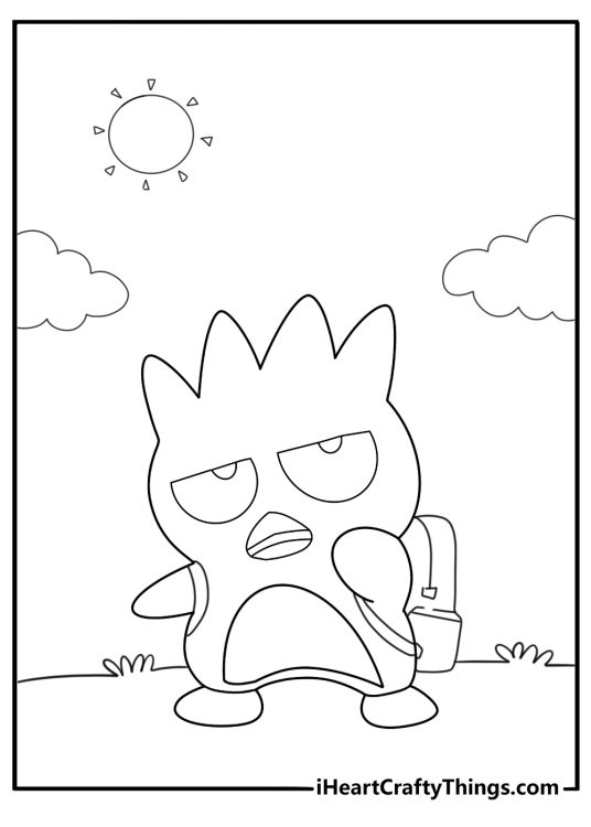Badtz maru with a backpack walking to school cartoon coloring sheet