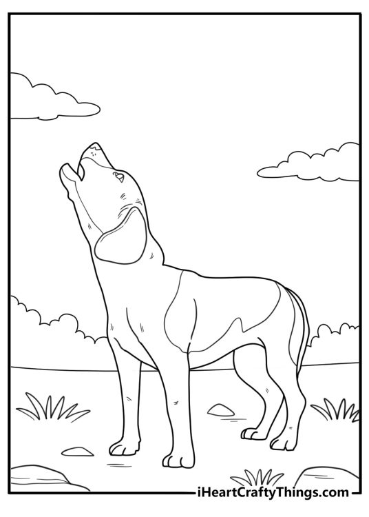 Beagle howling at the moon simple coloring sheet