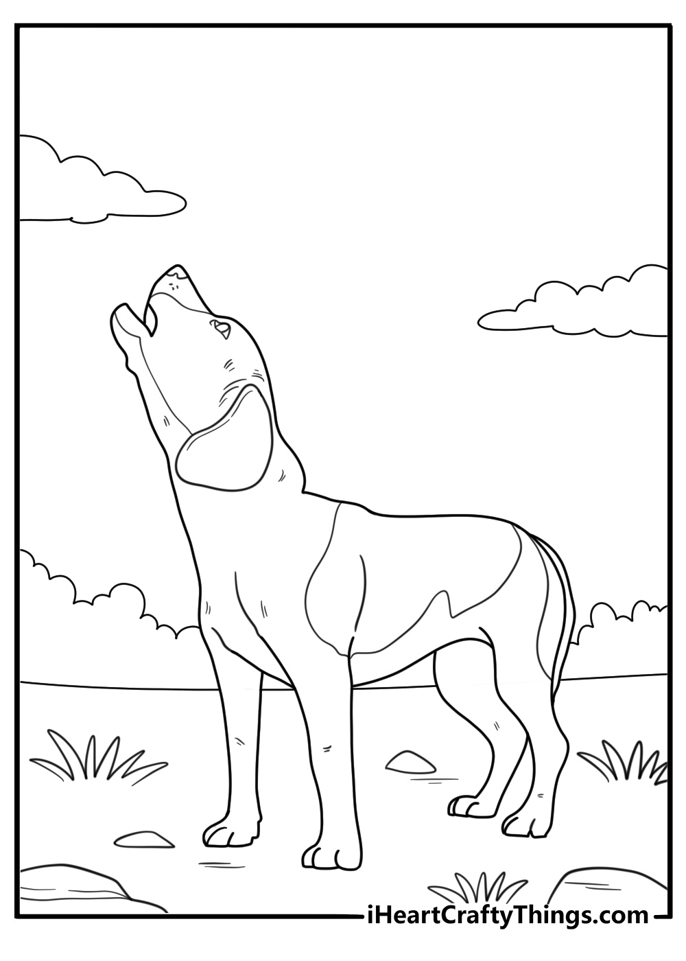 beagle howling at the moon simple coloring sheet