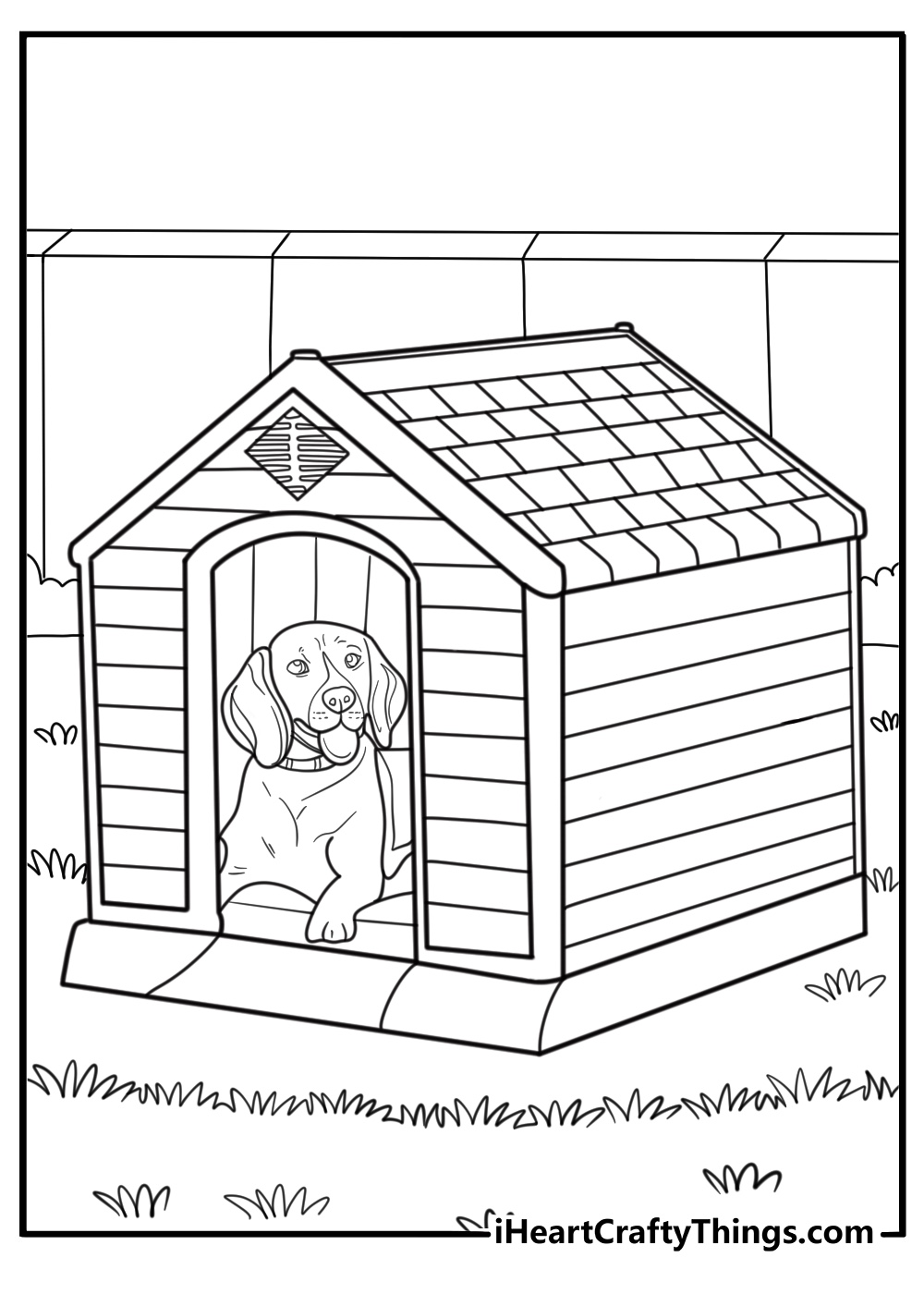 beagle in a doghouse cozy coloring sheet
