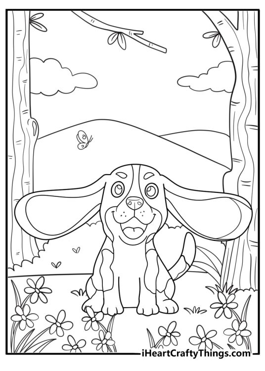 Beagle puppy with floppy ears cartoon coloring page